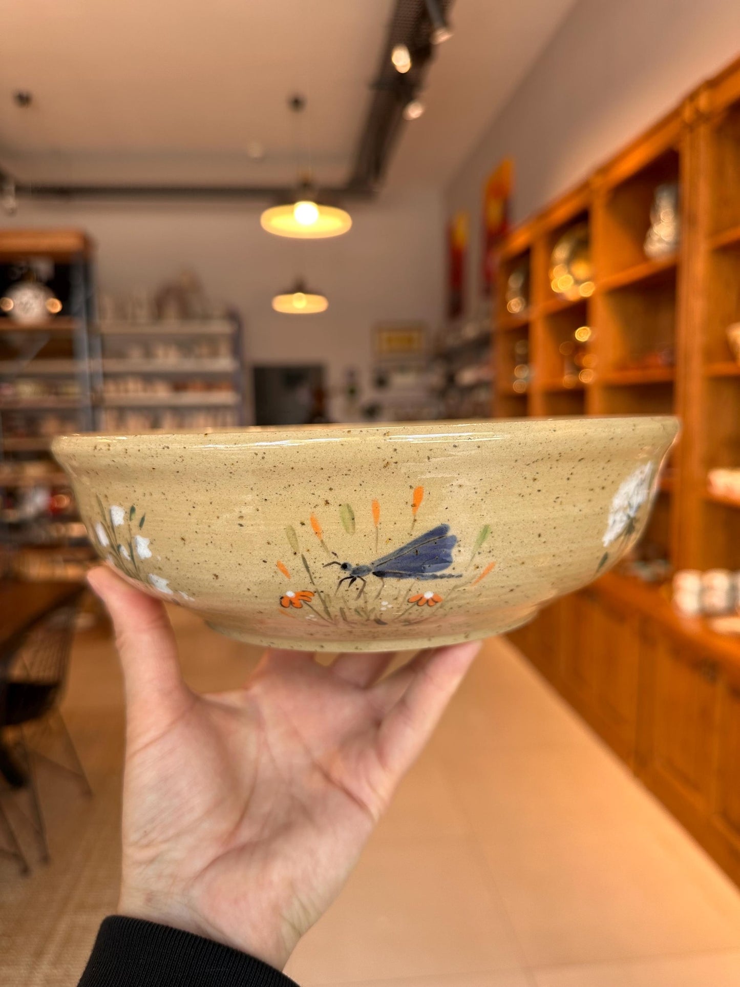 Hand-Painted Stoneware Bowl – Wildflower and Clover Design