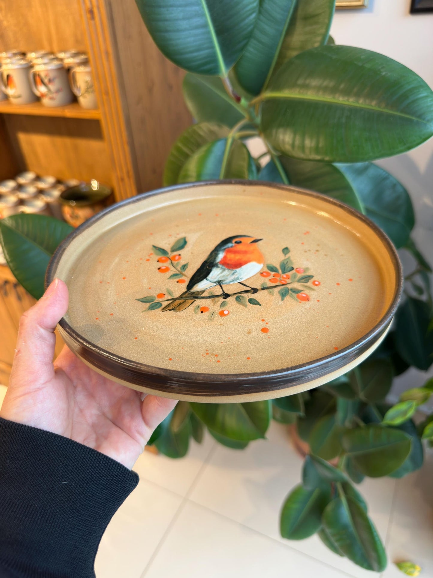 Stoneware Plate – Robin on Berry Branch