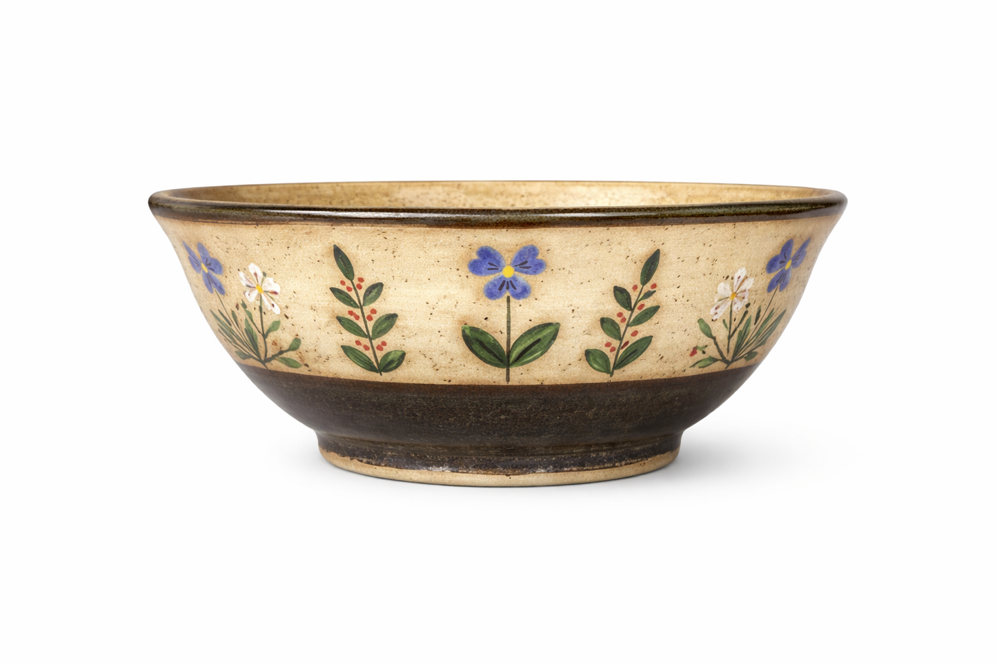 Stoneware Bowl – Blue Pansy and Berry Sprig