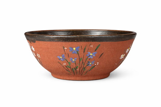 Red Stoneware Bowl Moth and Wildflower Meadow