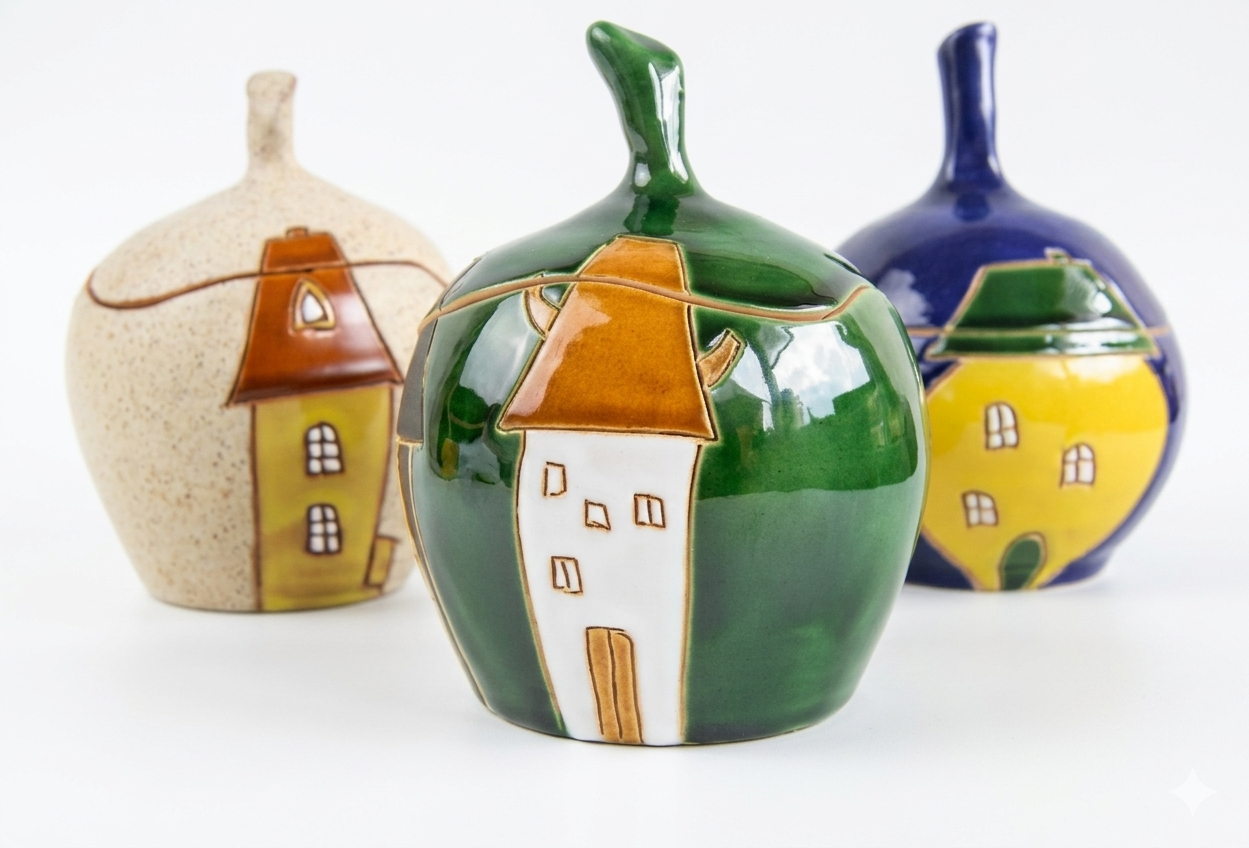 Hand-Painted Ceramic House Jar Set