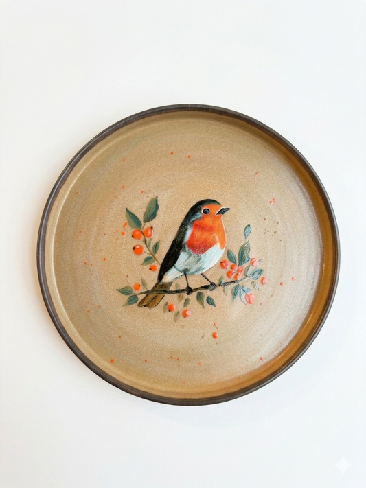 Stoneware Plate – Robin on Berry Branch