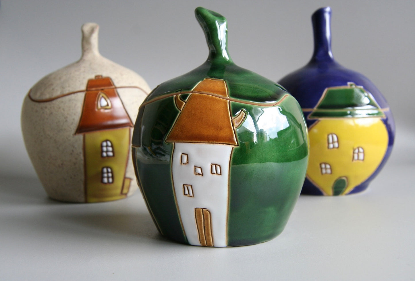 Hand-Painted Ceramic House Jar Set