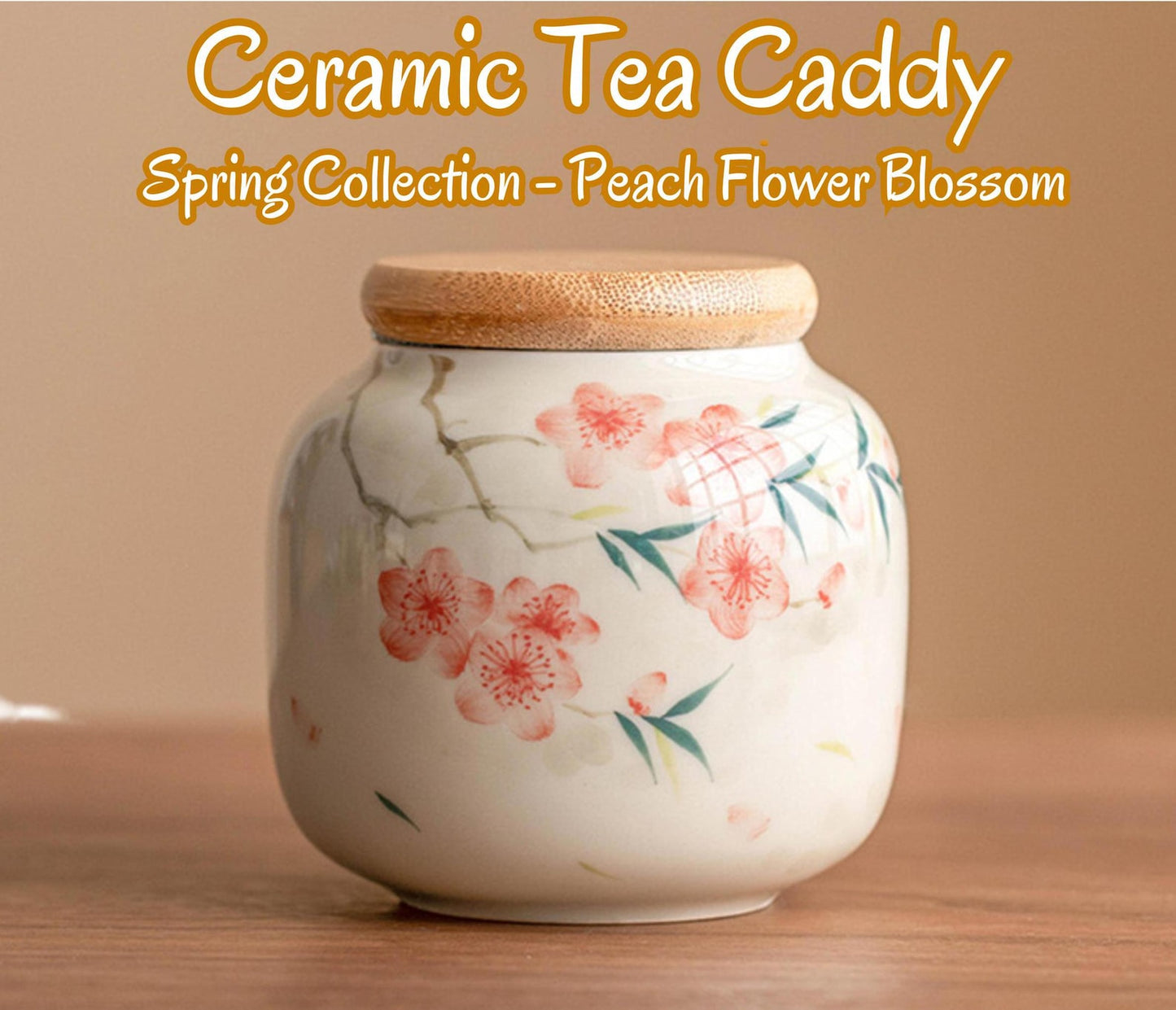 Hand-Painted Ceramic Storage Jar Cherry Blossom and Bamboo Design