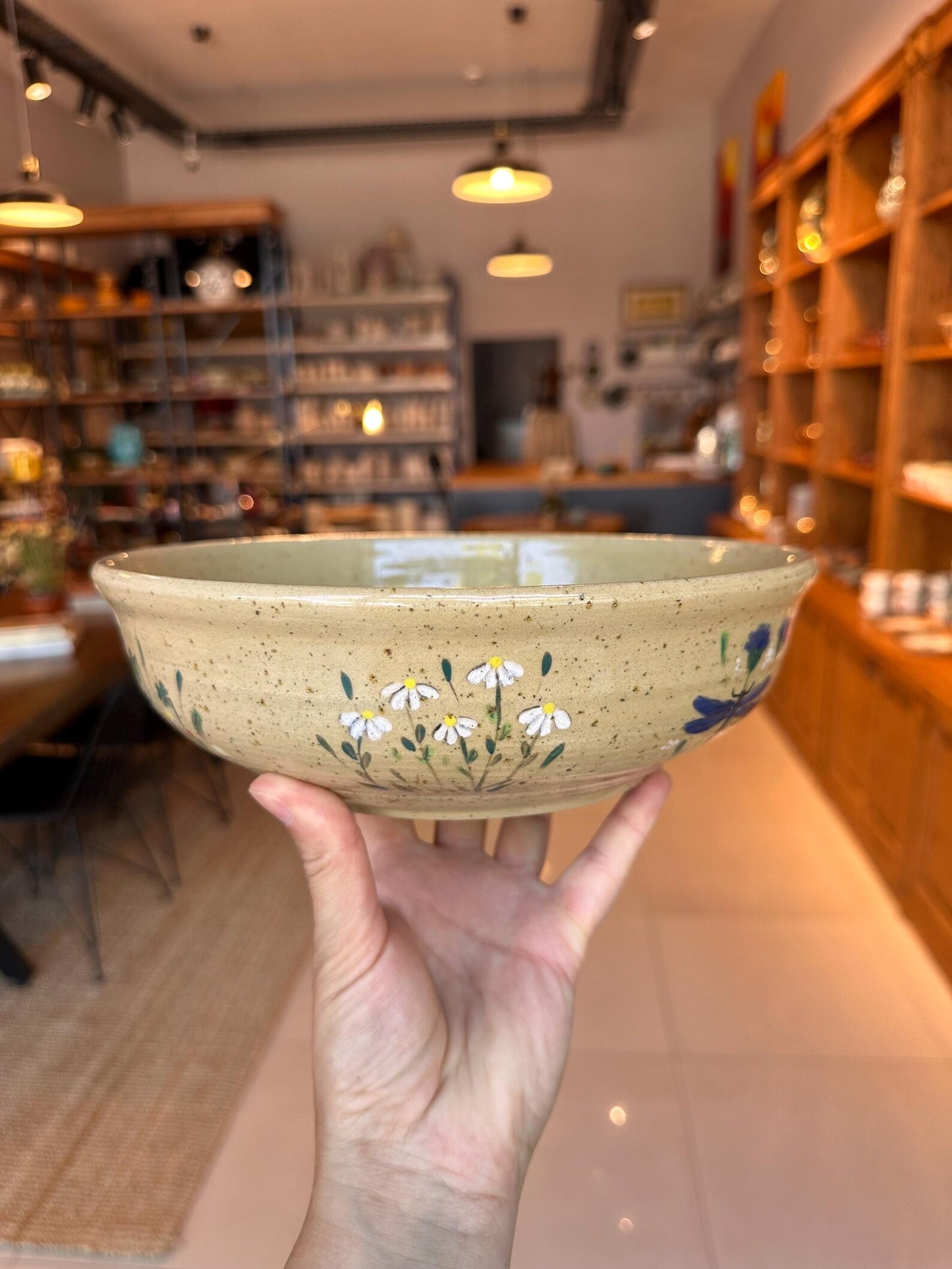 Hand-Painted Stoneware Bowl – Wildflower and Clover Design
