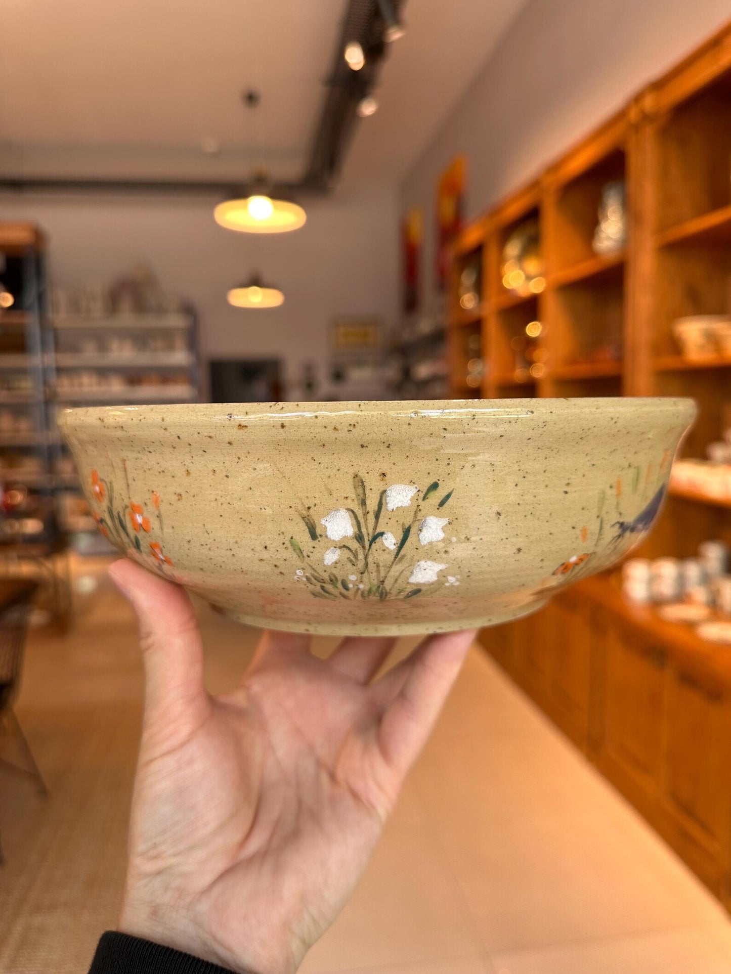 Hand-Painted Stoneware Bowl – Wildflower and Clover Design