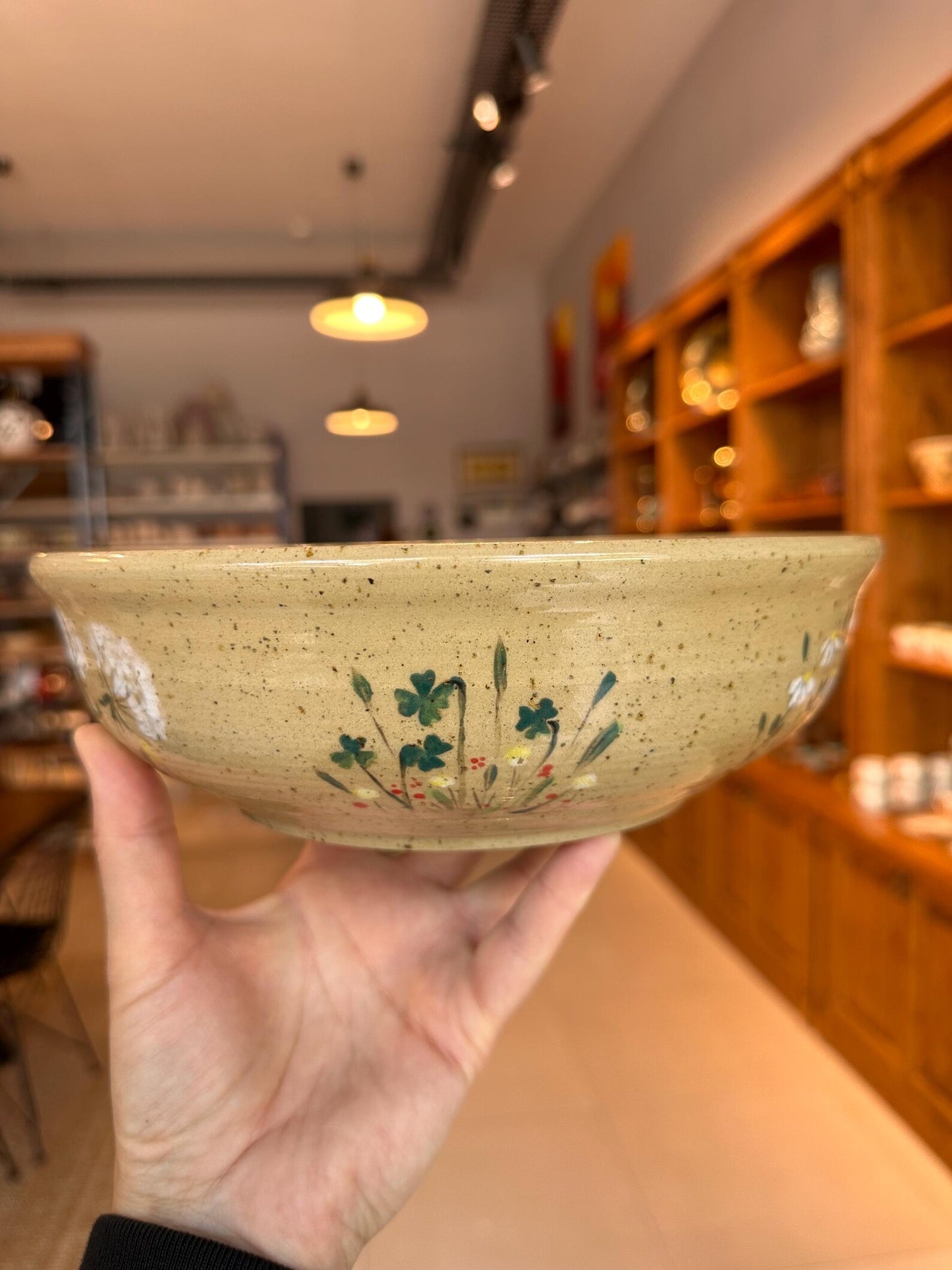 Hand-Painted Stoneware Bowl – Wildflower and Clover Design