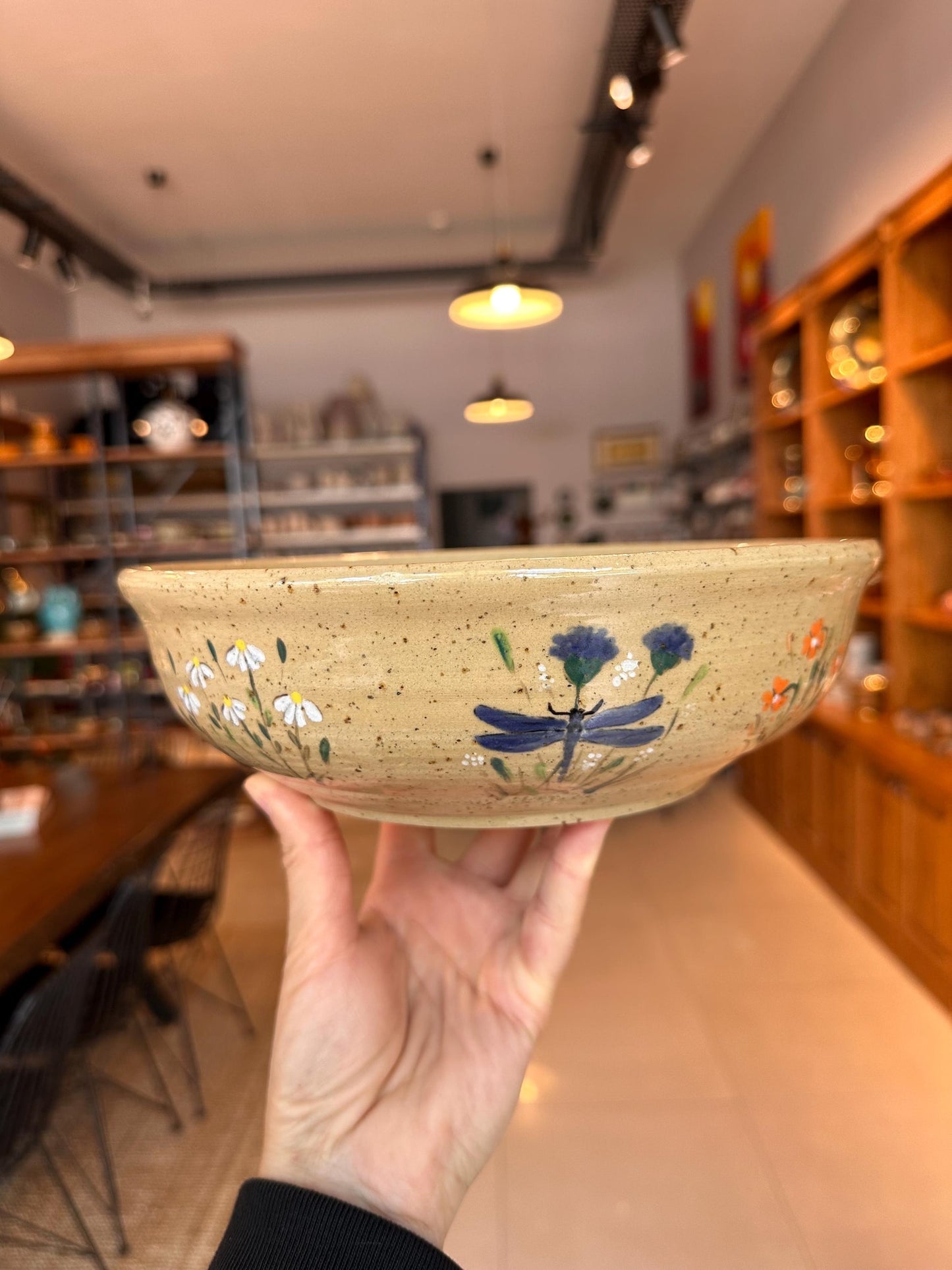 Hand-Painted Stoneware Bowl – Wildflower and Clover Design