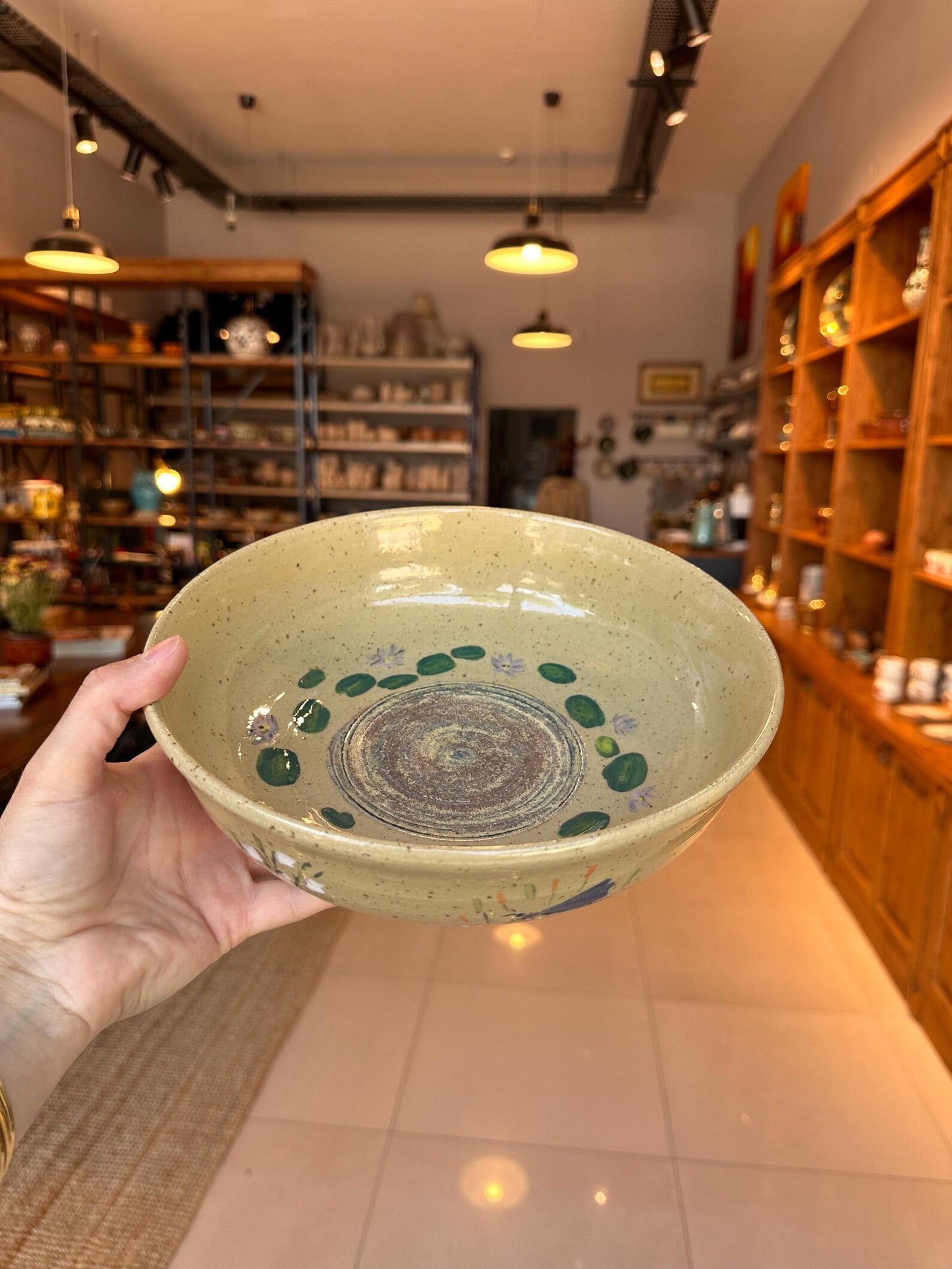Hand-Painted Stoneware Bowl – Wildflower and Clover Design