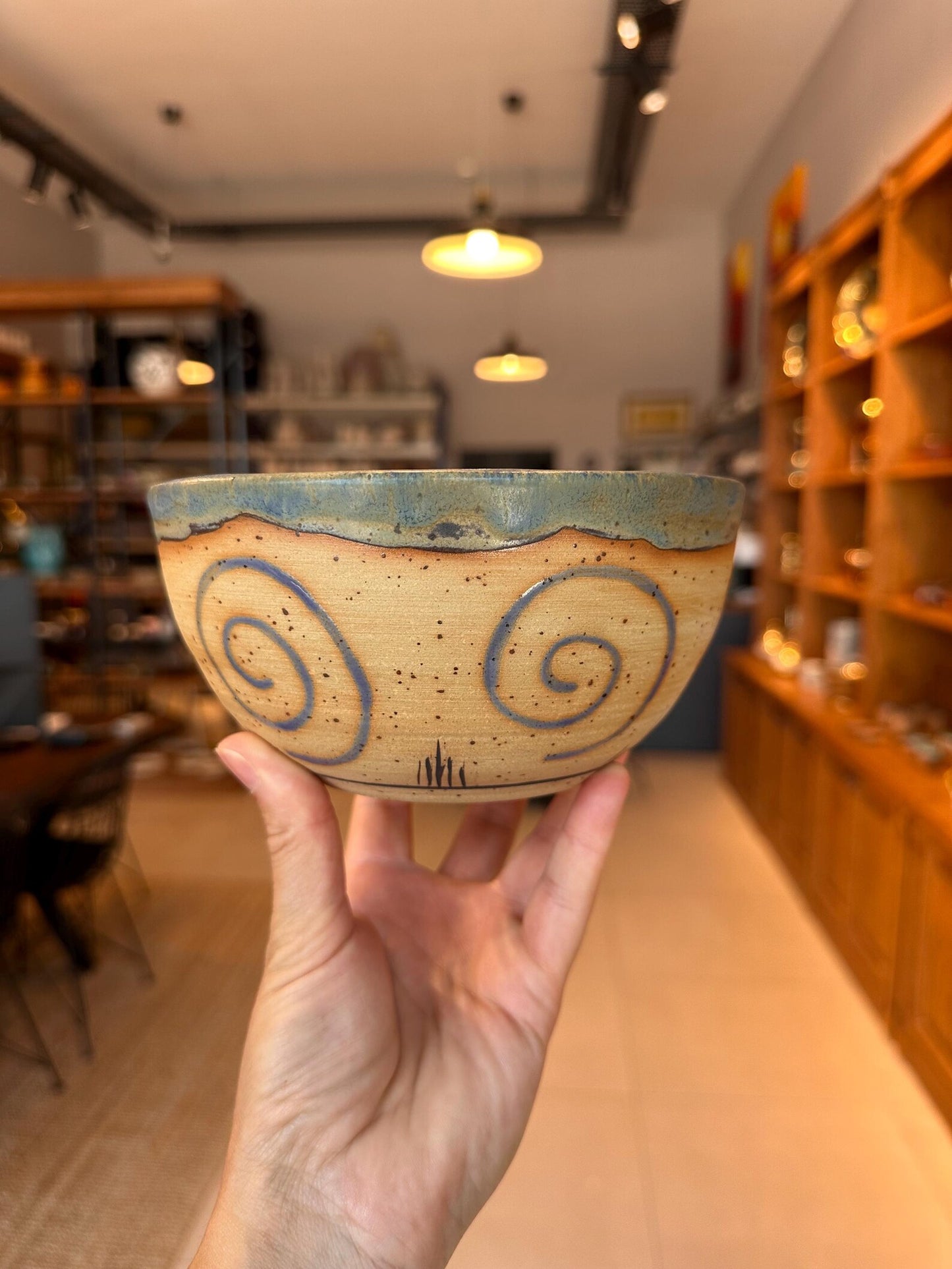 Stoneware Bowl – Blue Spiral Design