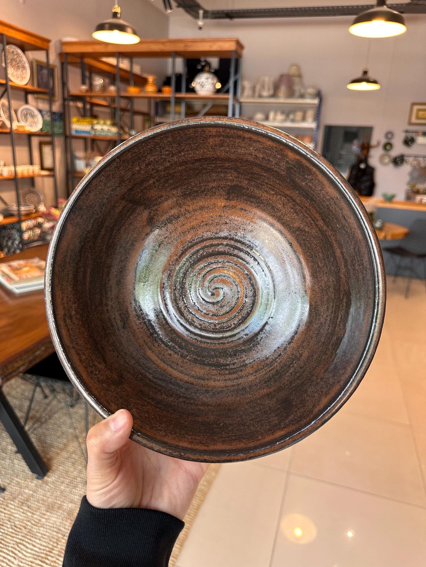 Red Stoneware Bowl Moth and Wildflower Meadow