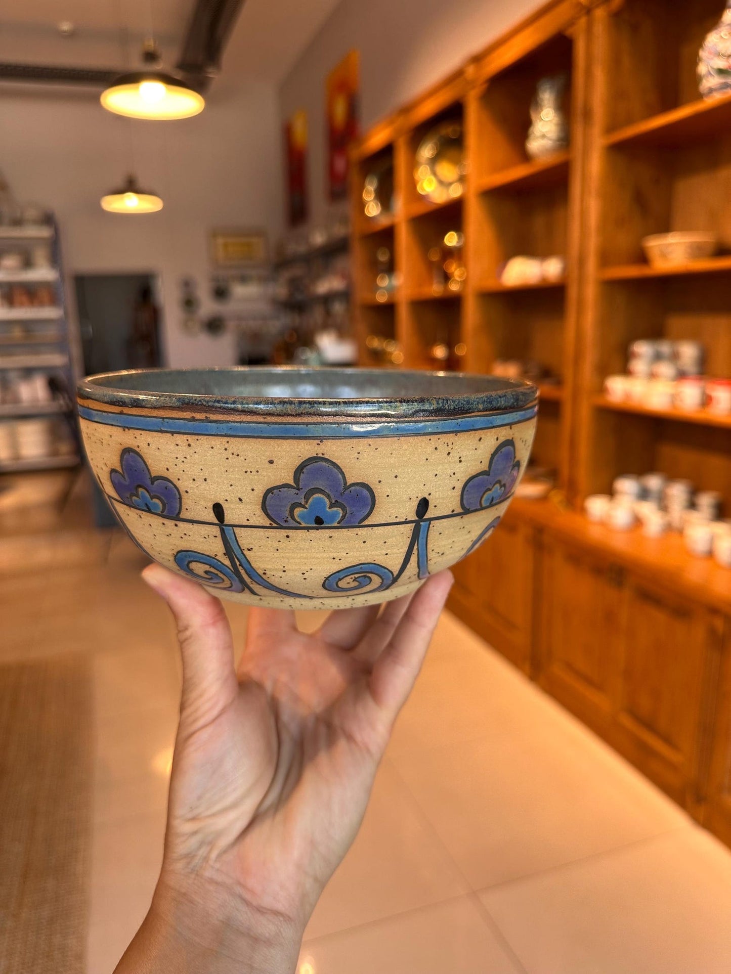 Stoneware Bowl – Blue Floral Rosette