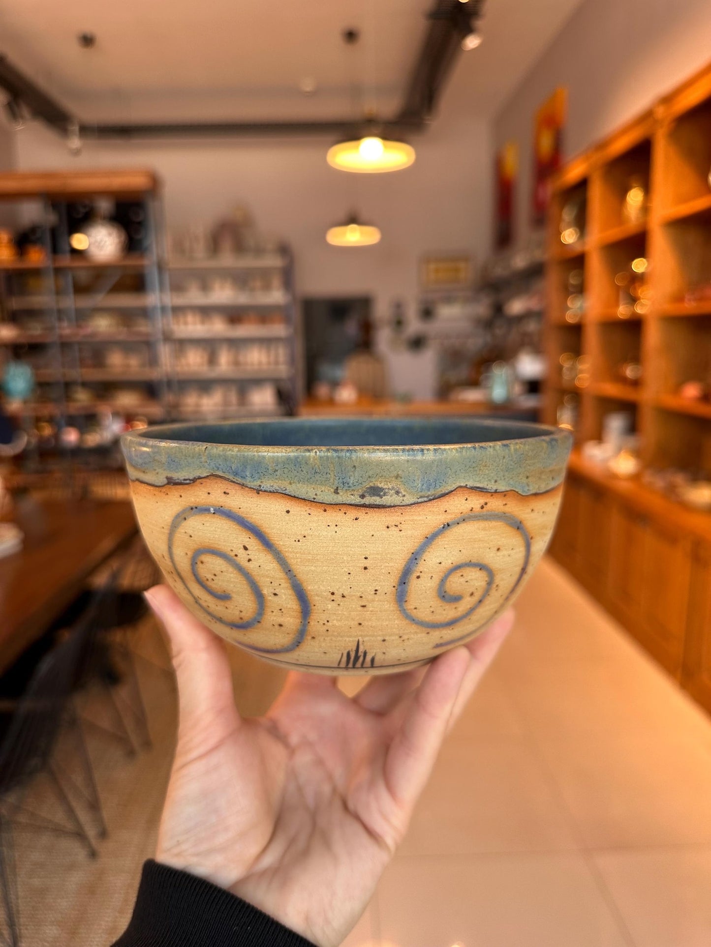 Stoneware Bowl – Blue Spiral Design