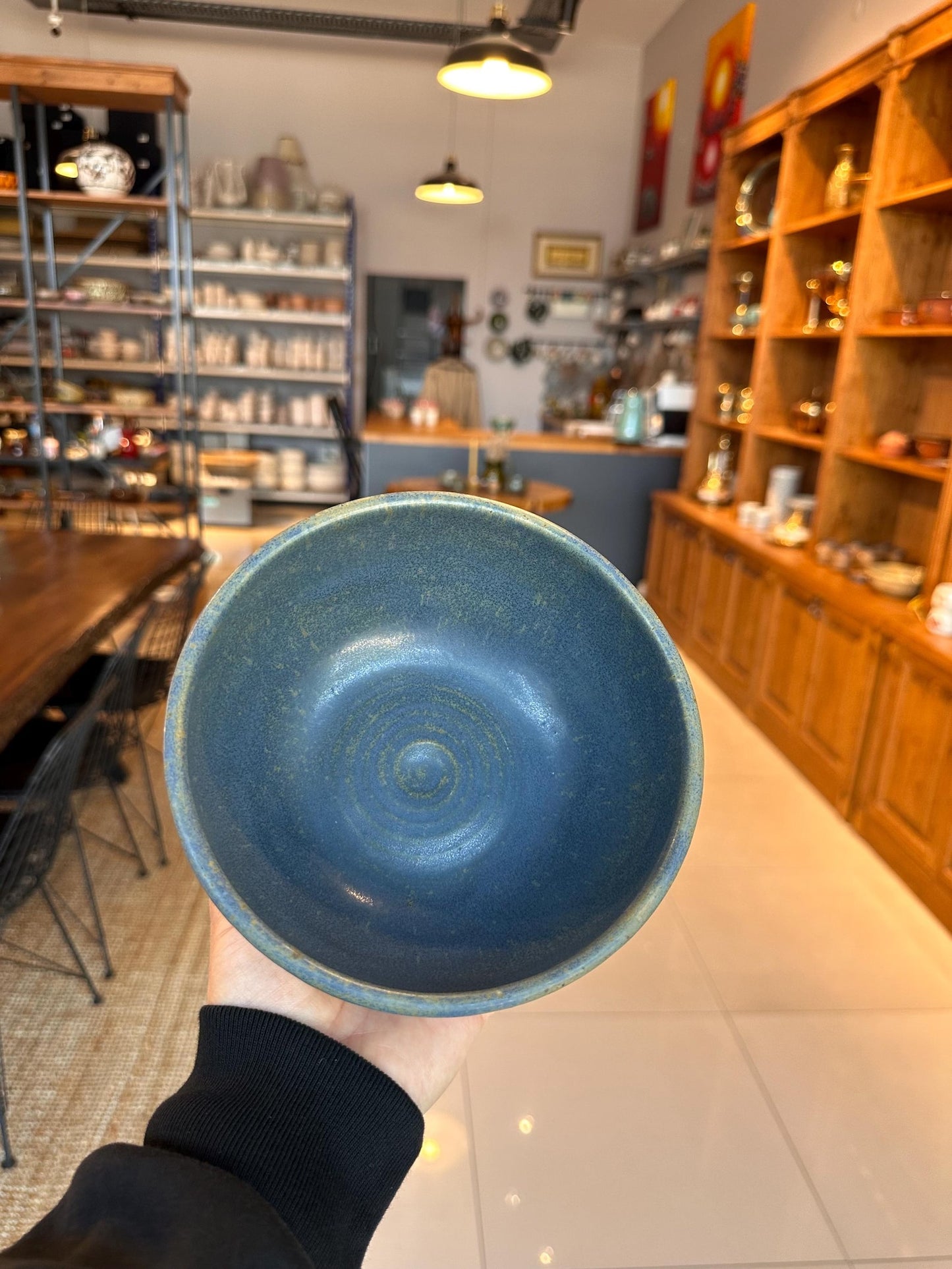 Stoneware Bowl – Blue Spiral Design