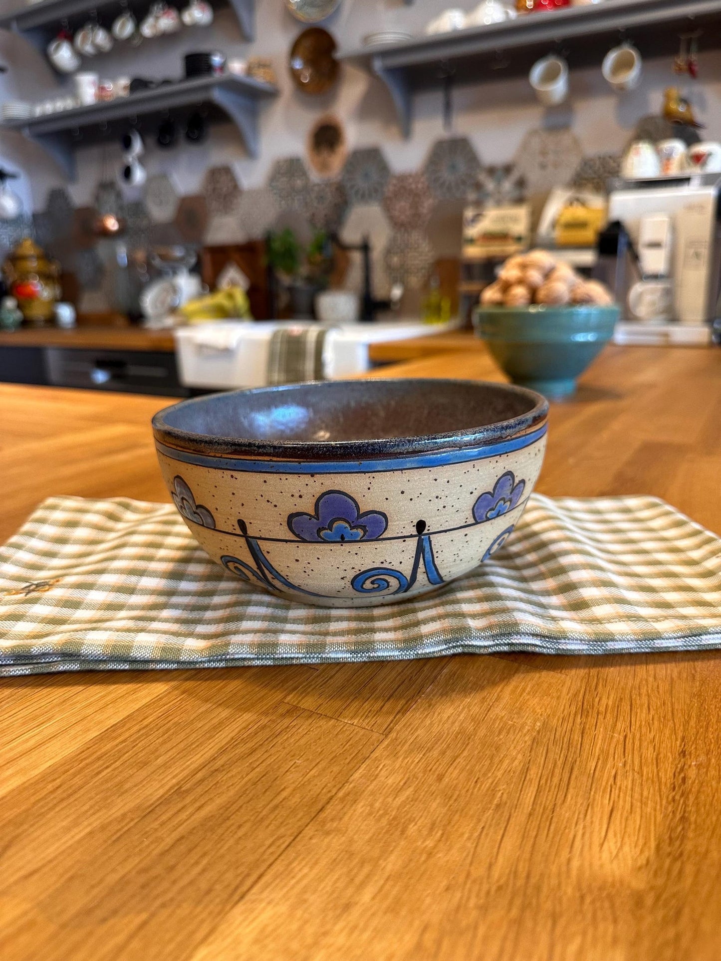Stoneware Bowl – Blue Floral Rosette
