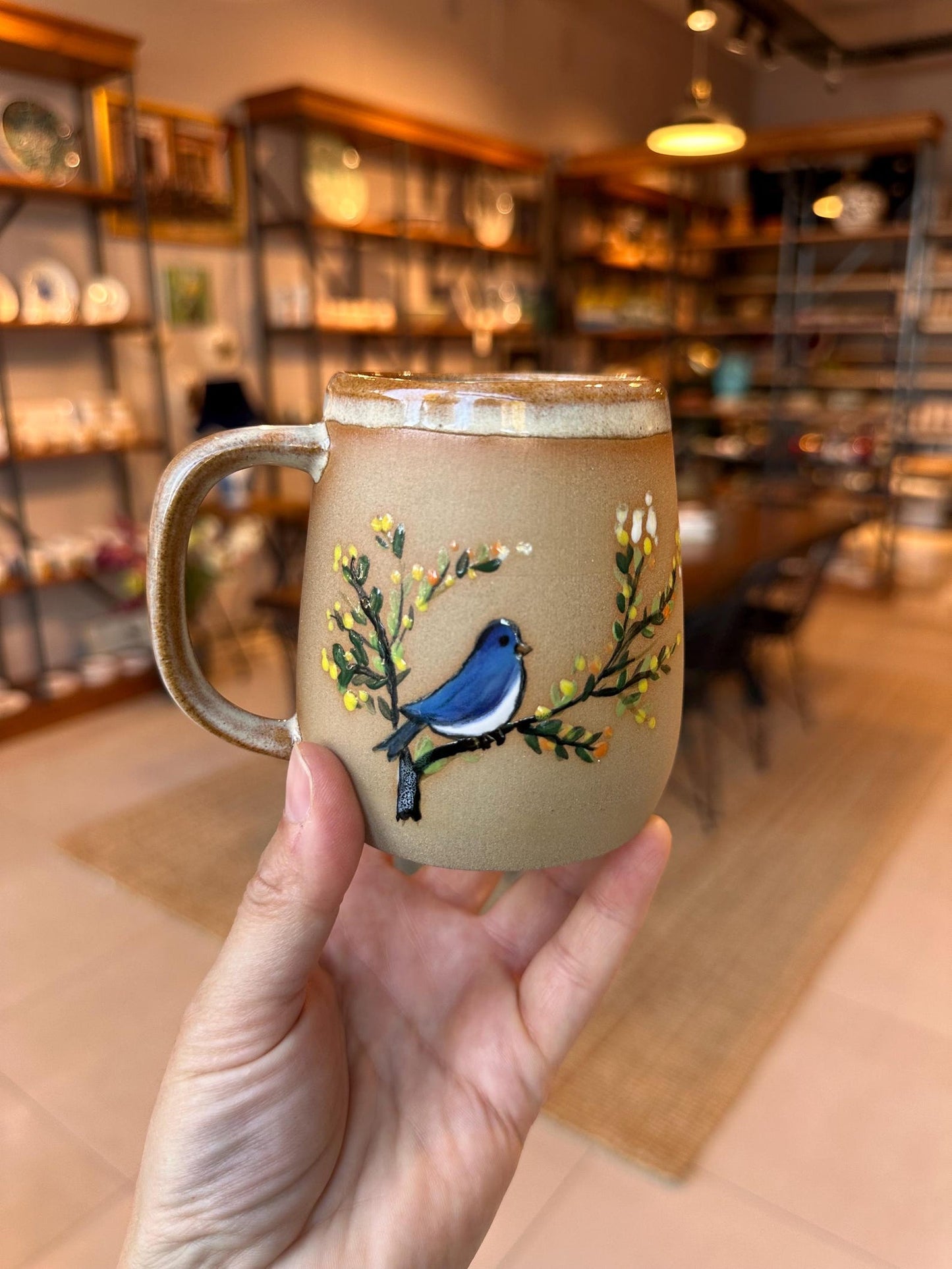 Stoneware Mug – Blue Bird on Botanical Branch