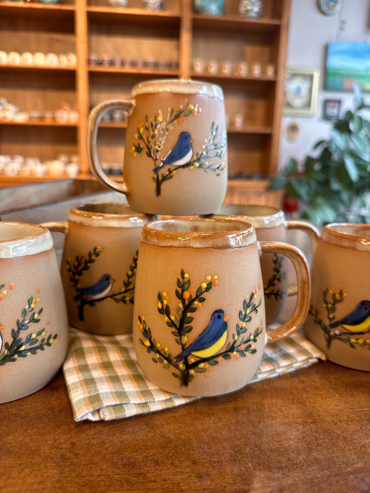 Stoneware Mug – Blue Bird on Botanical Branch