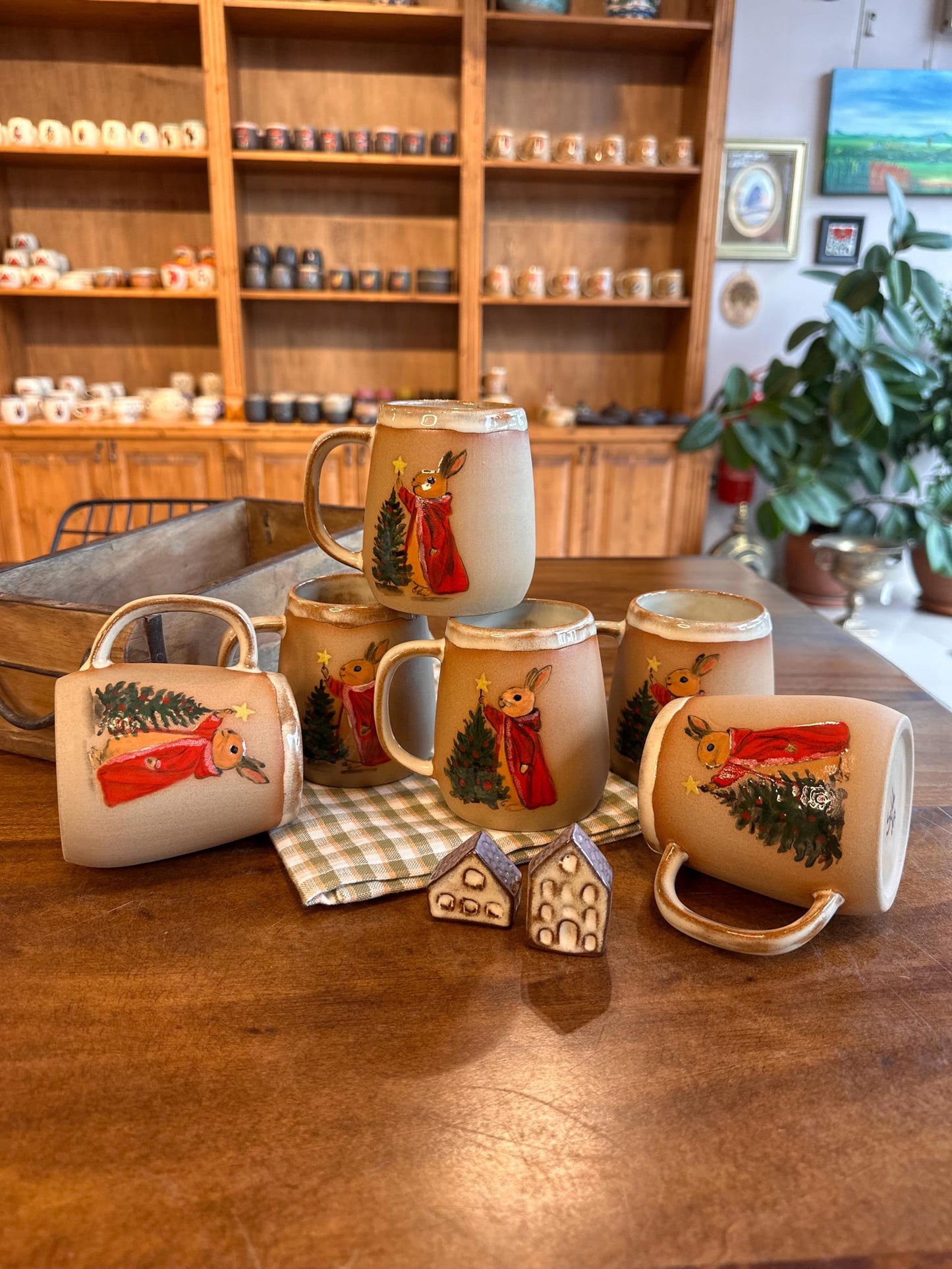 Stoneware Mug – Christmas Rabbit and Tree