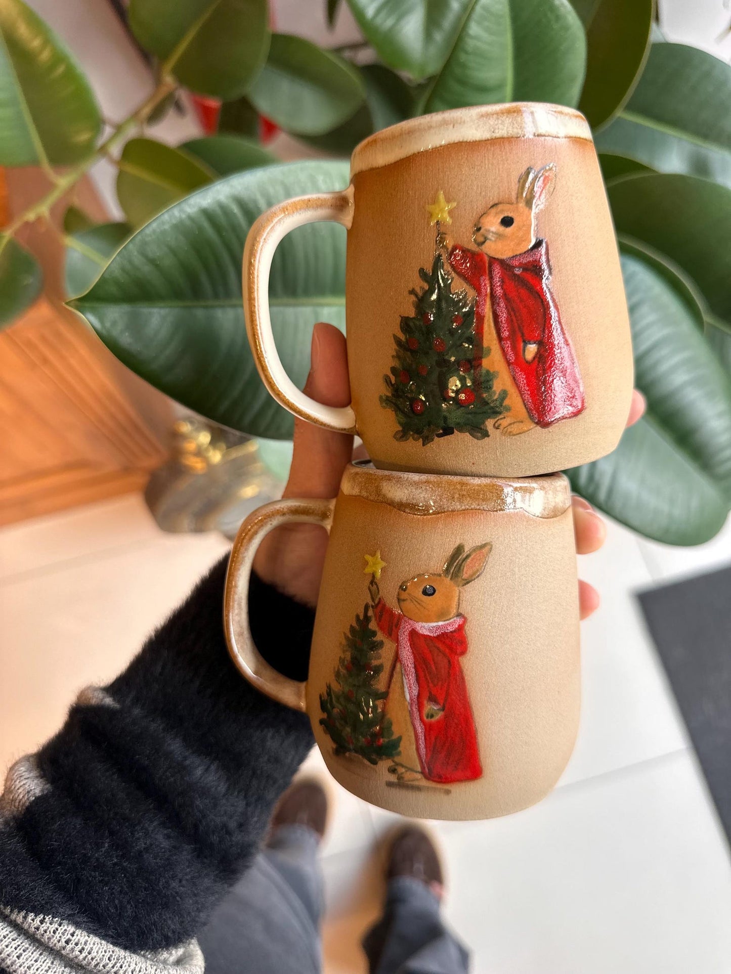Stoneware Mug – Christmas Rabbit and Tree