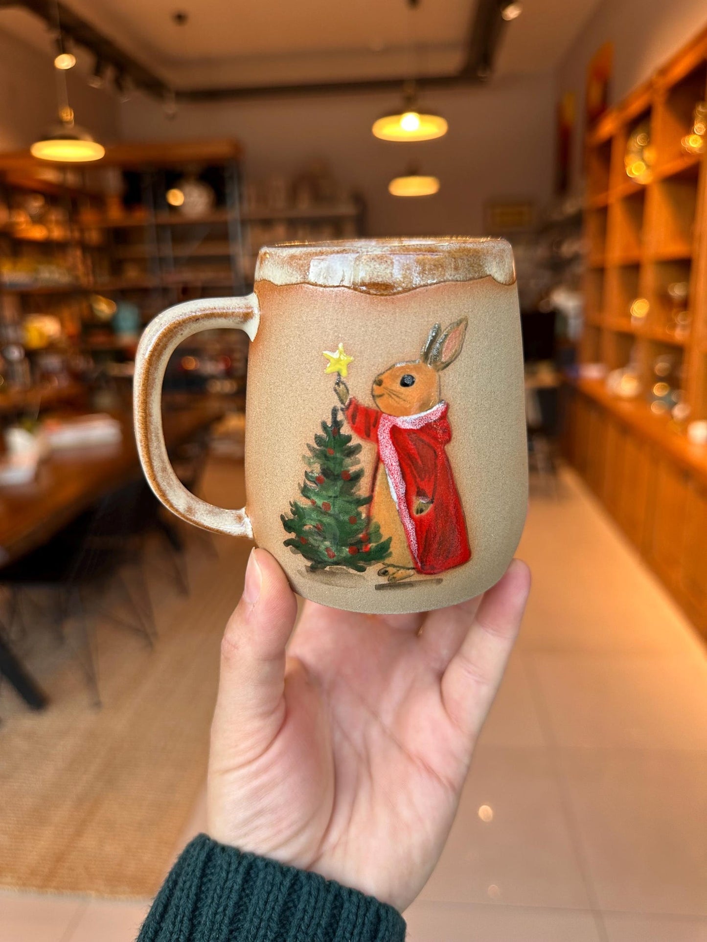 Stoneware Mug – Christmas Rabbit and Tree