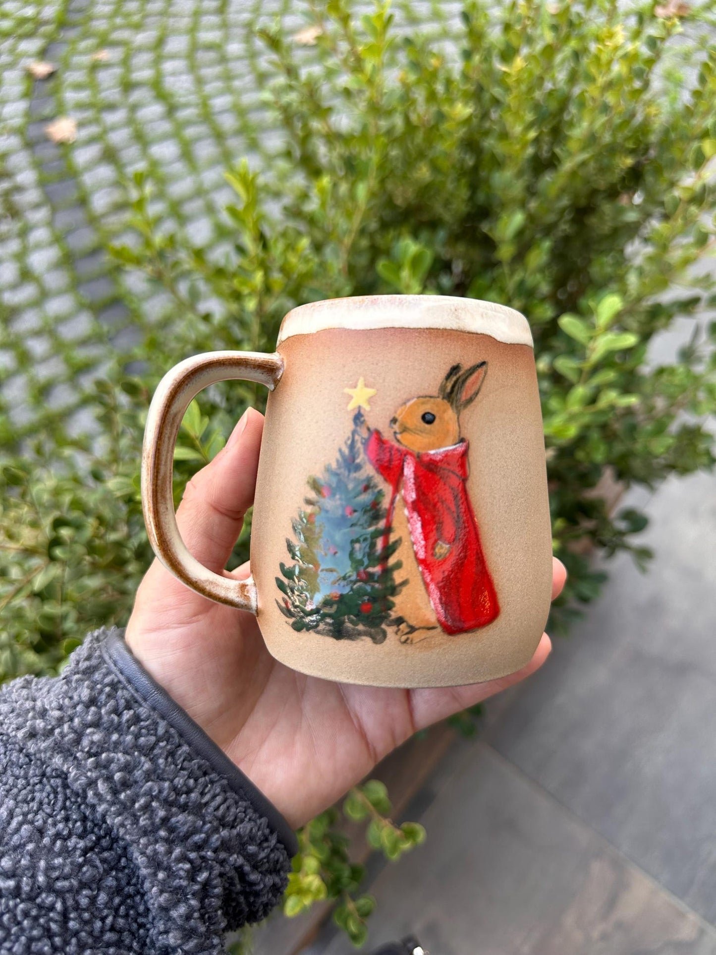 Stoneware Mug – Christmas Rabbit and Tree