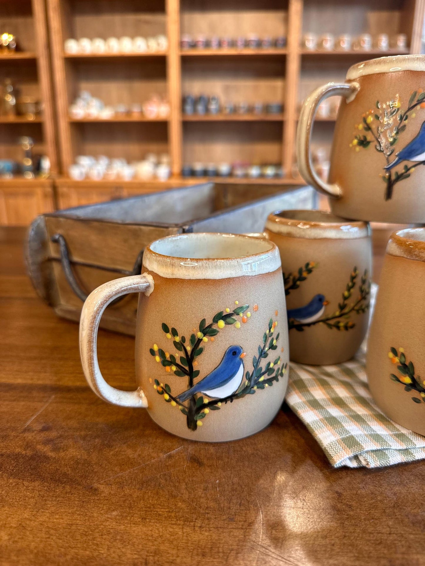 Stoneware Mug – Blue Bird on Botanical Branch