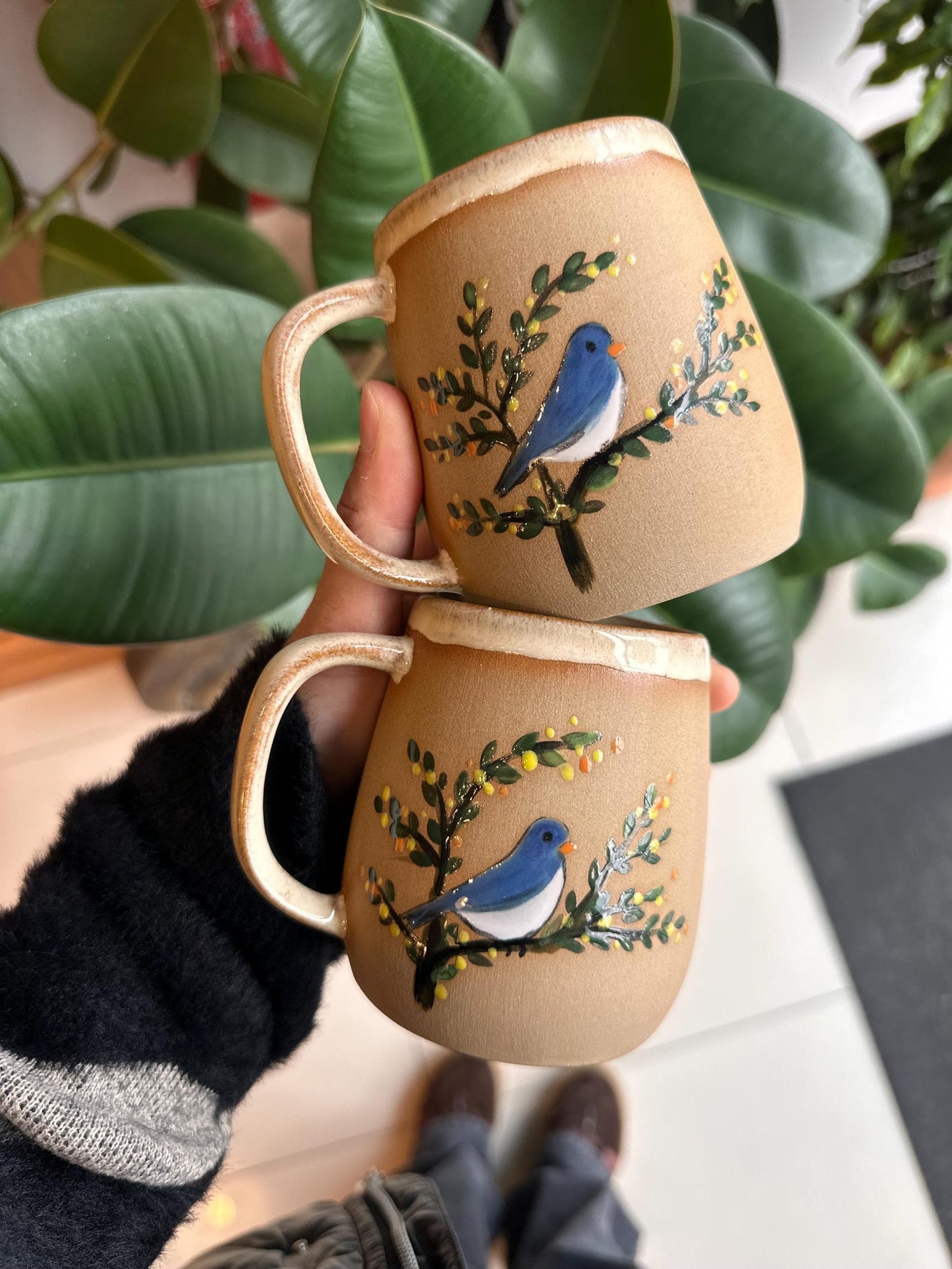 Stoneware Mug – Blue Bird on Botanical Branch