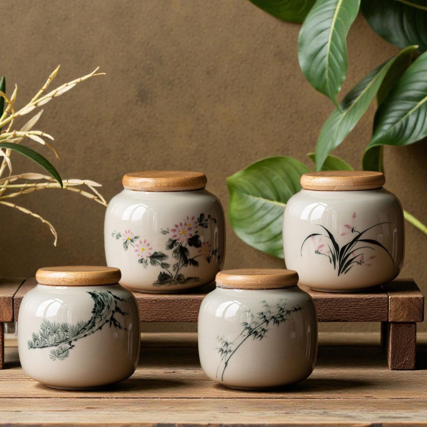Hand-Painted Ceramic Storage Jar  Orchid Design