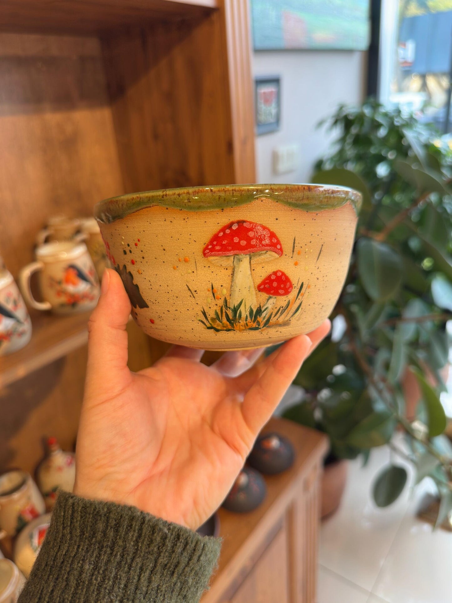 Stoneware Bowl – Red Toadstool Mushroom
