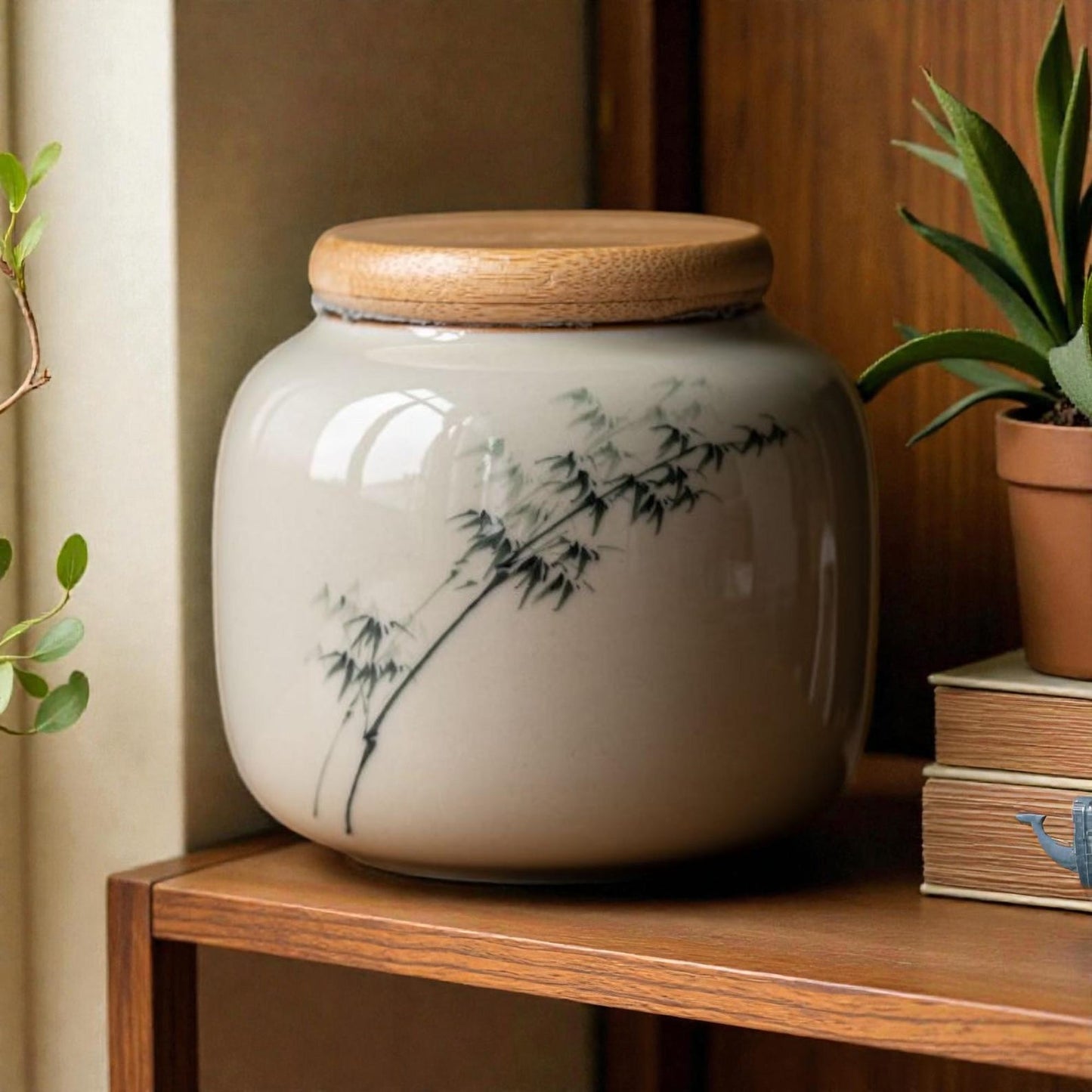 Hand-Painted Ceramic Storage Jar  Orchid Design