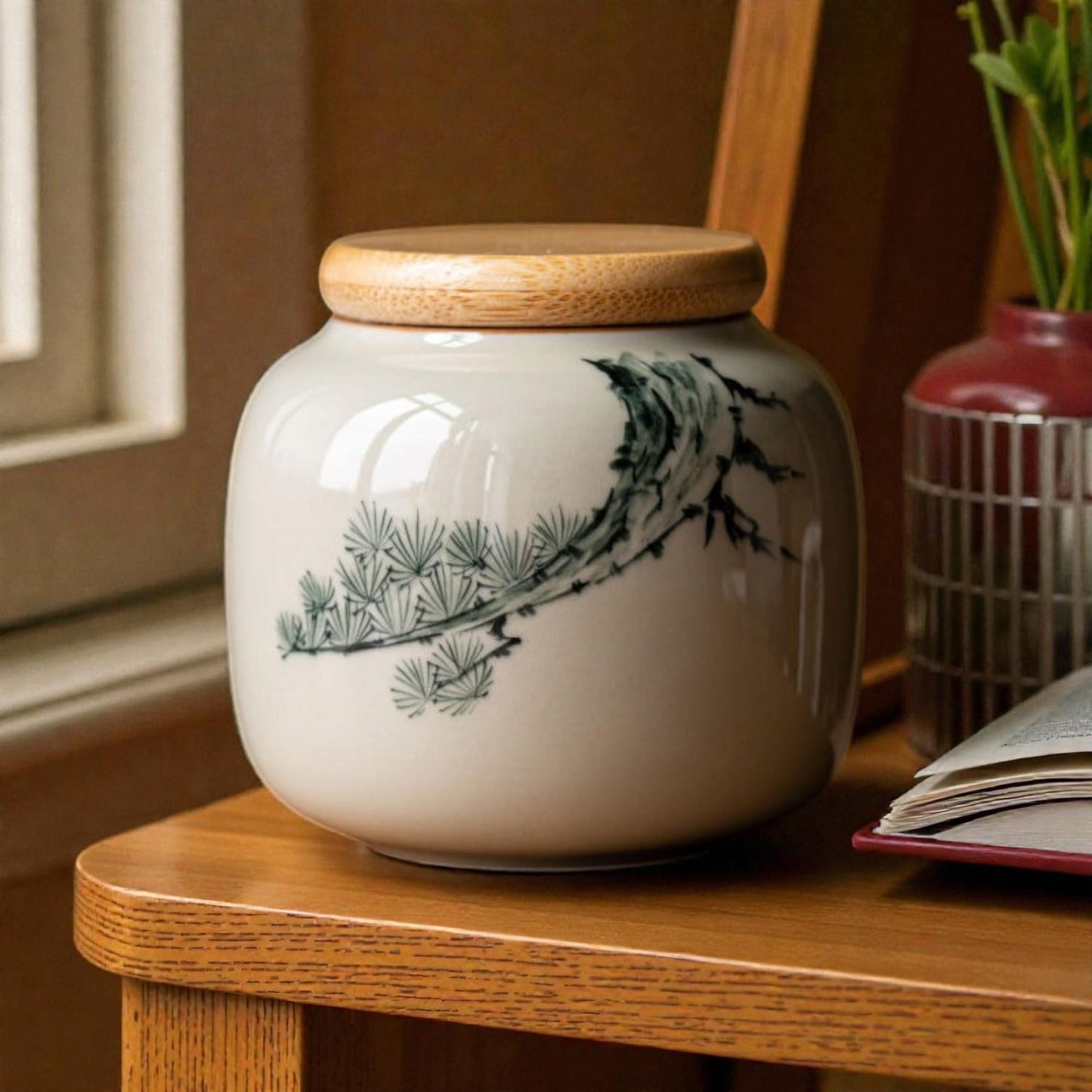 Hand-Painted Ceramic Storage Jar  Orchid Design