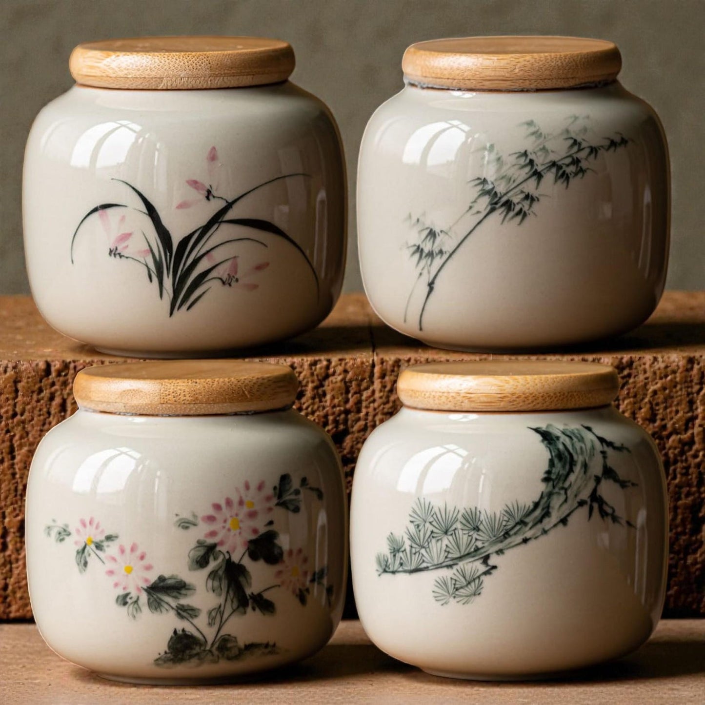 Hand-Painted Ceramic Storage Jar  Orchid Design