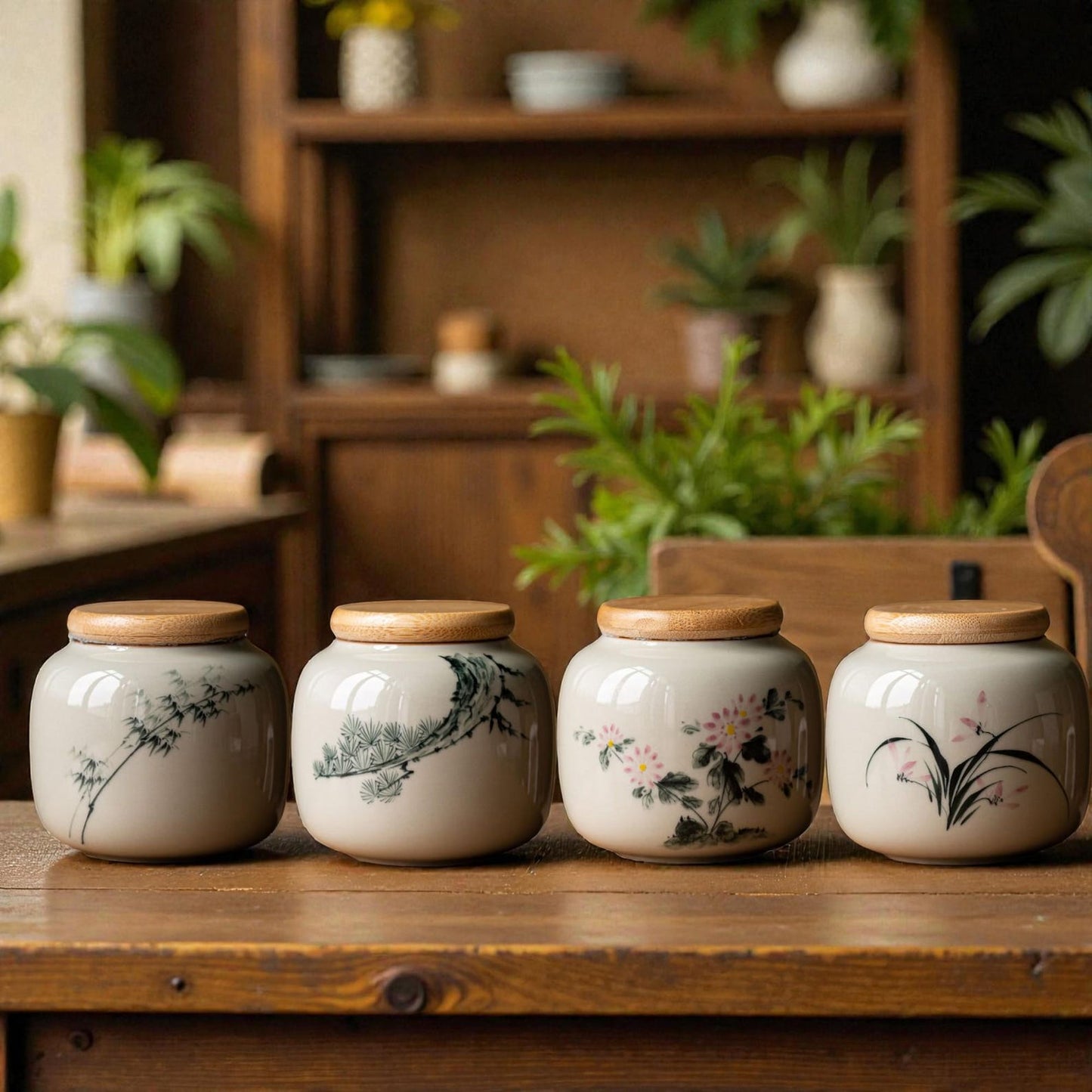 Hand-Painted Ceramic Storage Jar  Orchid Design