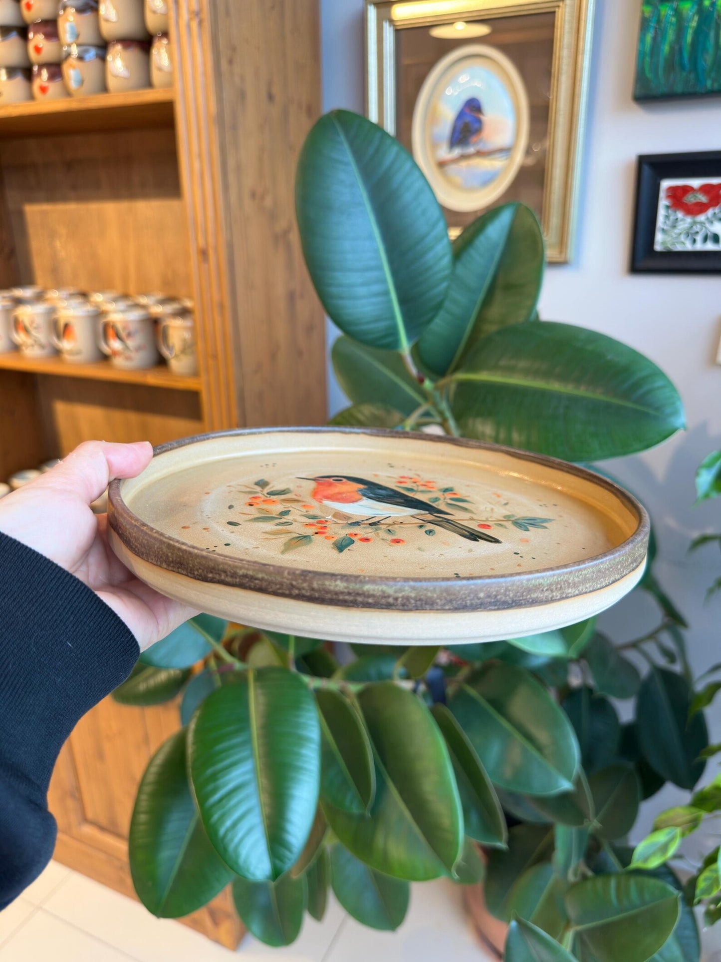 Stoneware Plate – Robin on Berry Branch