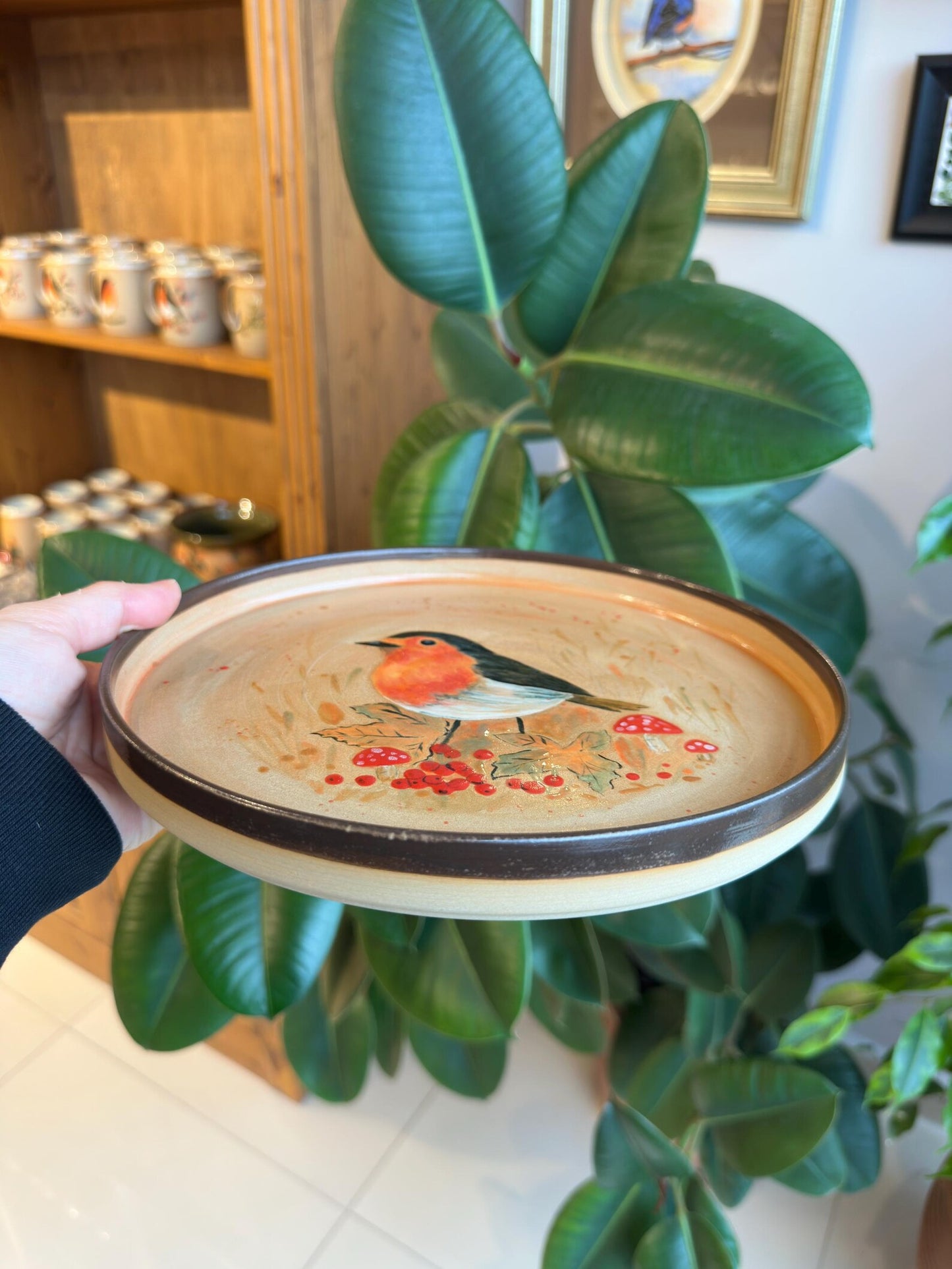 Stoneware Plate – Robin on Berry Branch