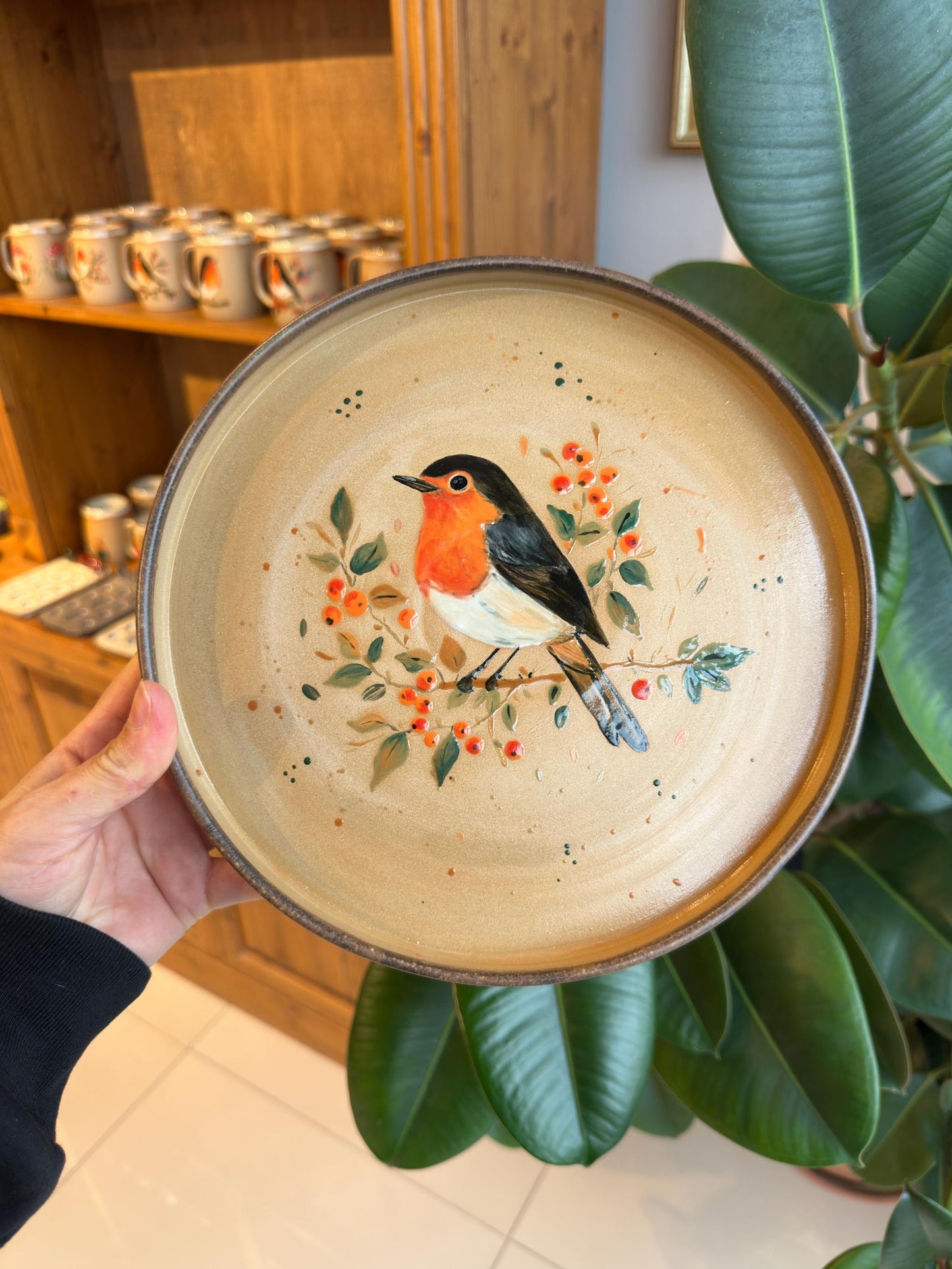 Stoneware Plate – Robin on Berry Branch