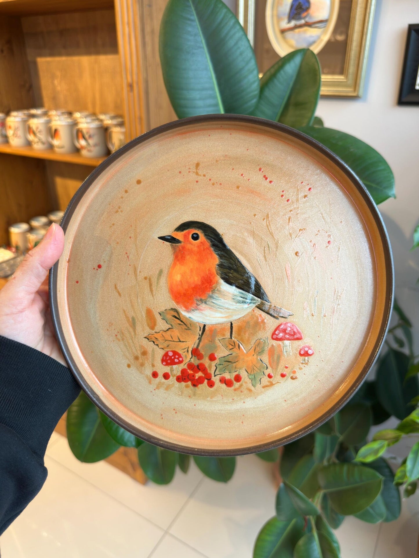 Stoneware Plate – Robin on Berry Branch