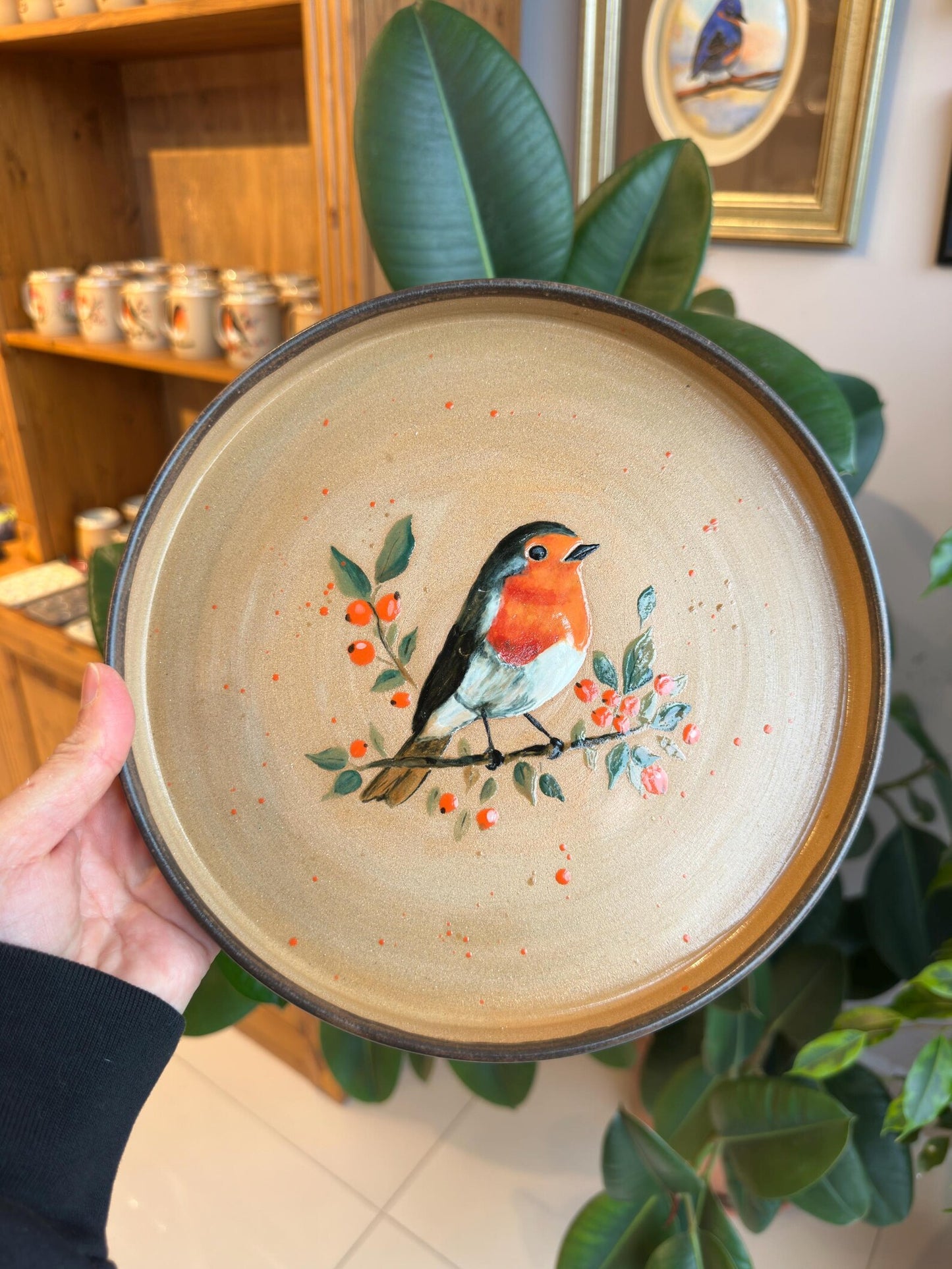 Stoneware Plate – Robin on Berry Branch