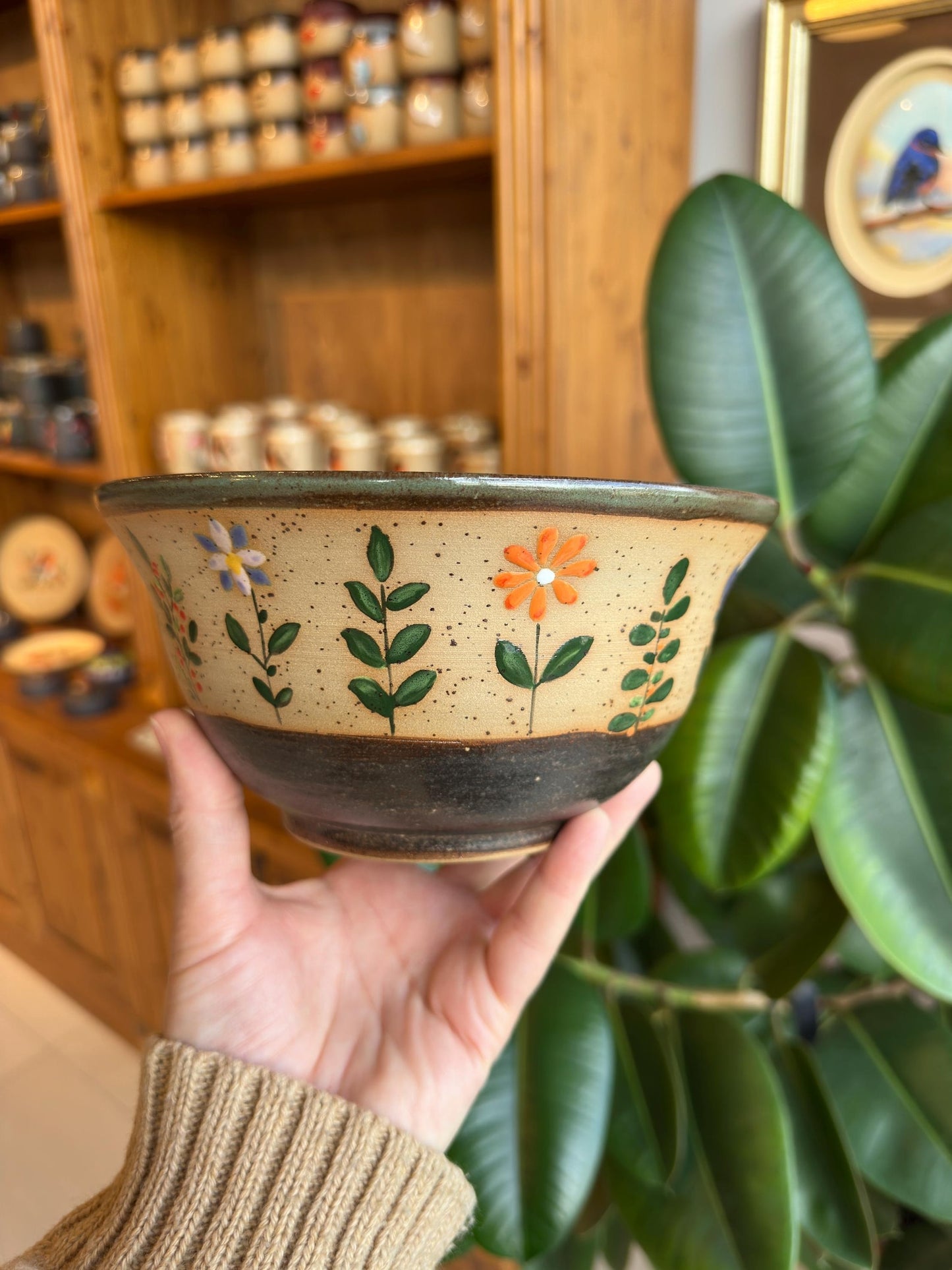 Stoneware Bowl – Blue Pansy and Berry Sprig