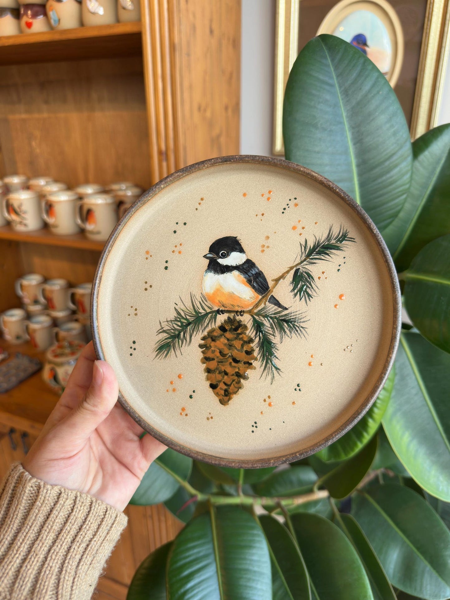Stoneware Plate – Chickadee on Pine Branch