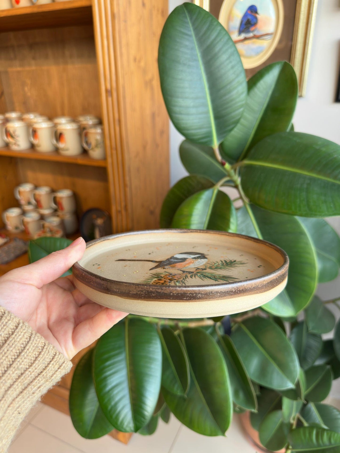 Stoneware Plate – Chickadee on Pine Branch