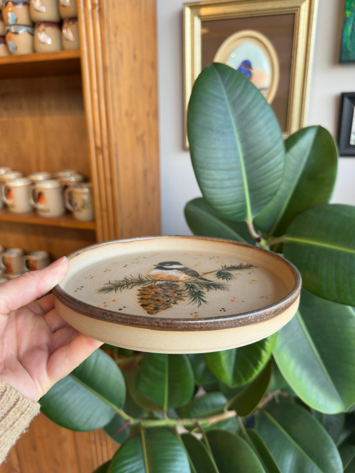 Stoneware Plate – Chickadee on Pine Branch