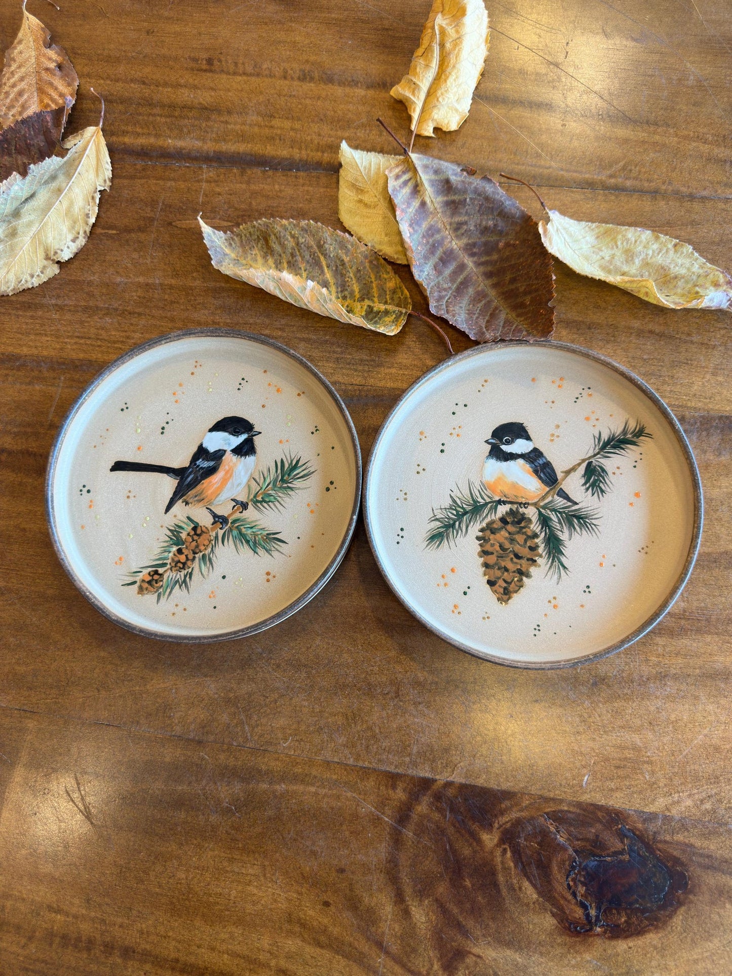 Stoneware Plate – Chickadee on Pine Branch