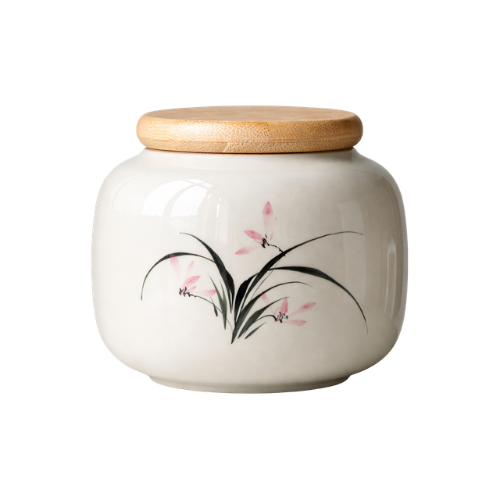 Hand-Painted Ceramic Storage Jar  Orchid Design